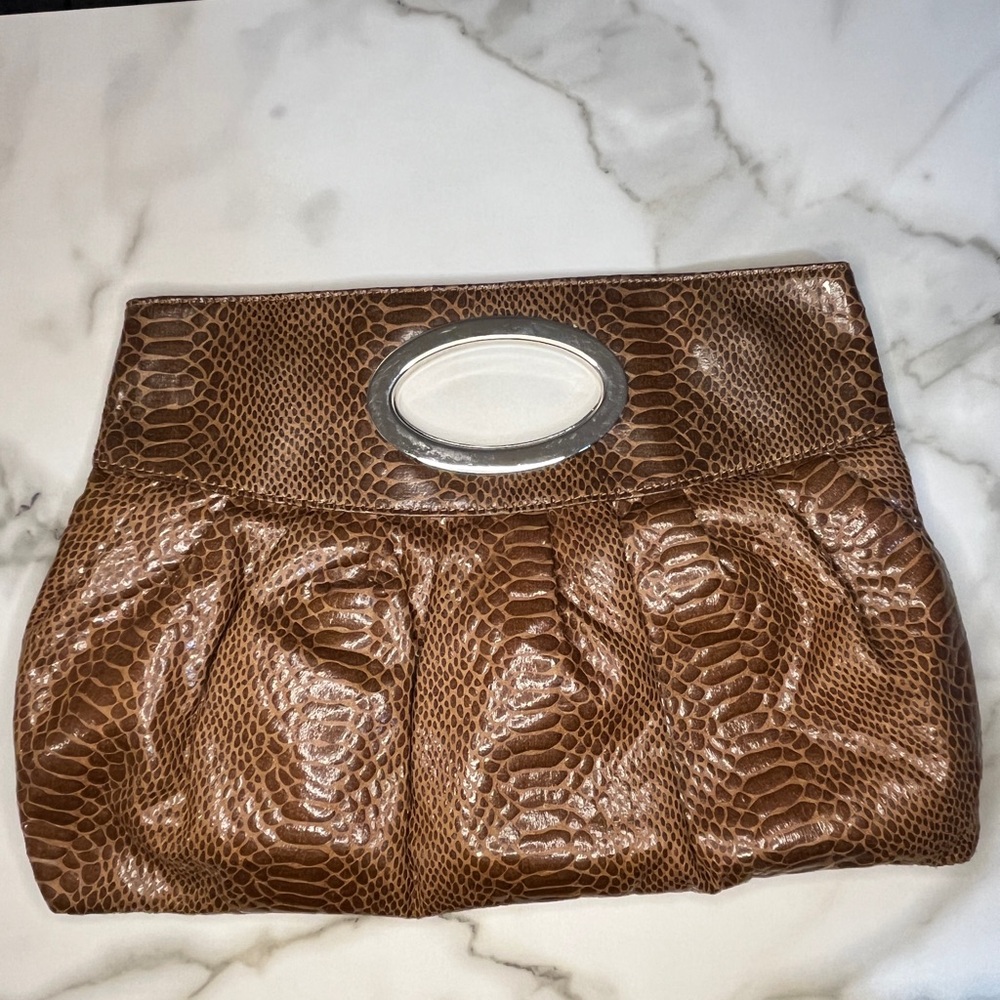 Express Animal Print Brown Clutch Bag
